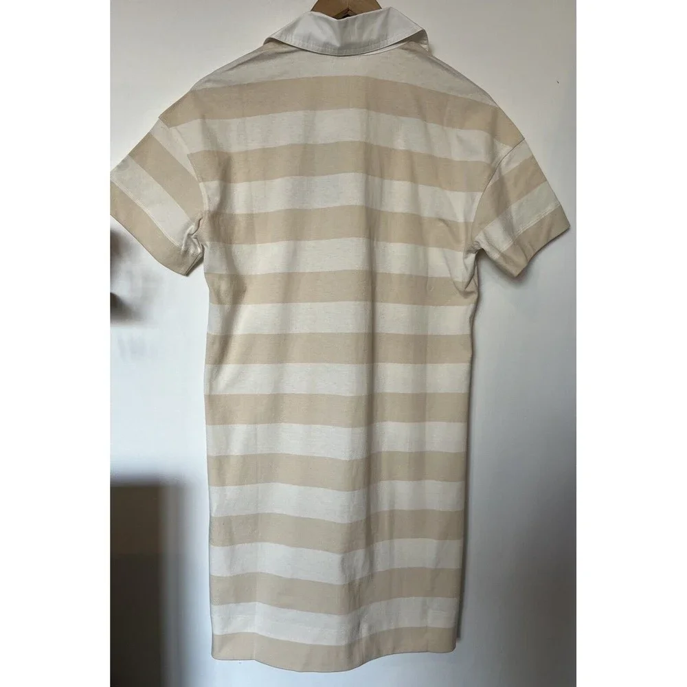 NWT Everlane Tan White Stripe Organic Cotton Polo Dress Size XS